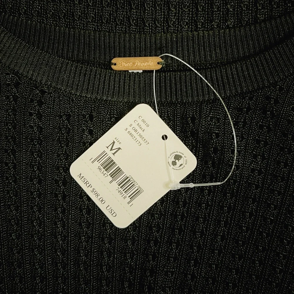 Free People H2O Crew Pullover Knit Semi Sheer Long Sleeve Black‎ Size Medium